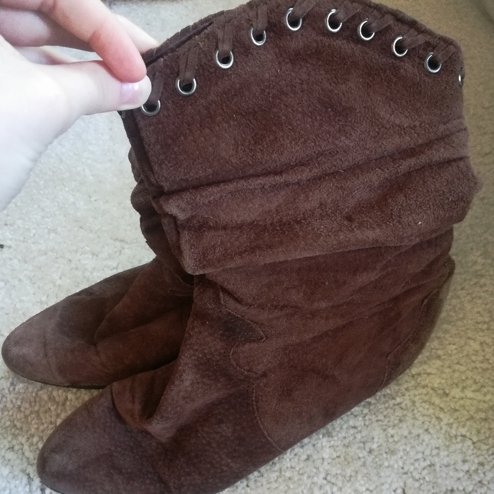 Brown Suede Slouch Boots